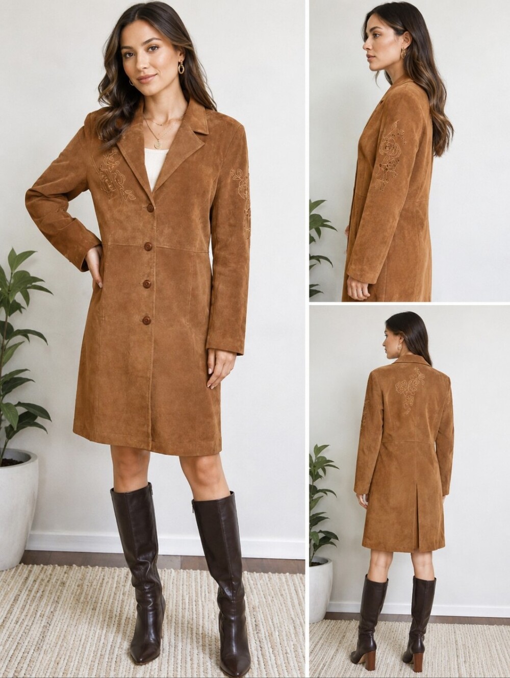 Alice Blue Suede Trench Coat in Chestnut Brown